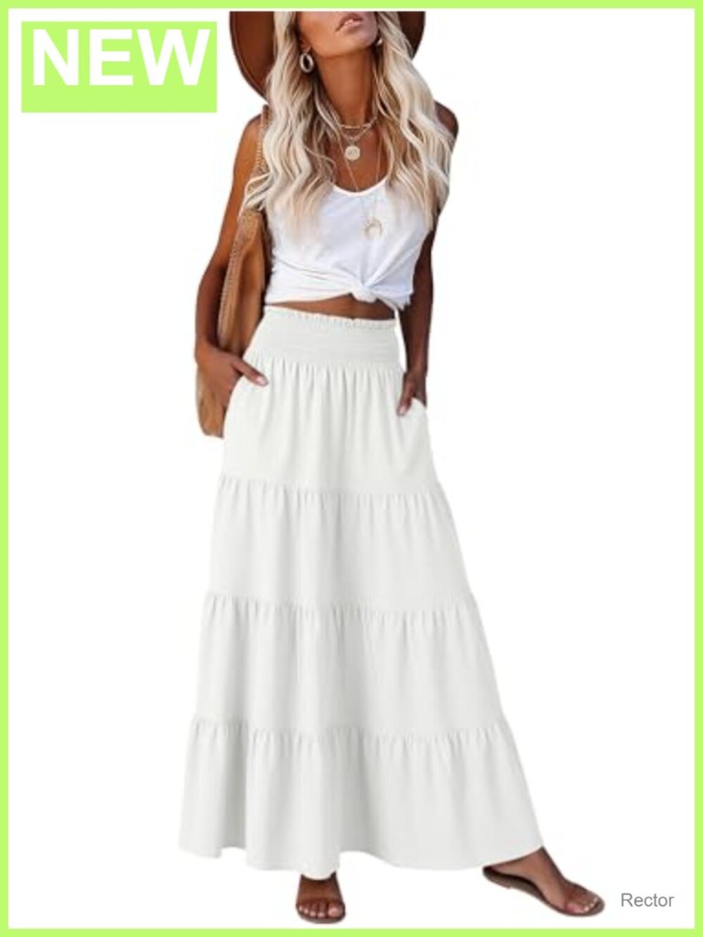 ANRABESS Womens Maxi Skirt High Waist A-Line Tiered Flowy Boho Summer Beach